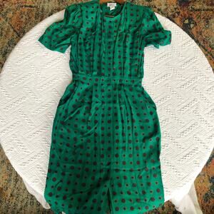 VTG 80s 90s The Kollection Green Rayon Medallion Midi Dress S USA Cottagecore